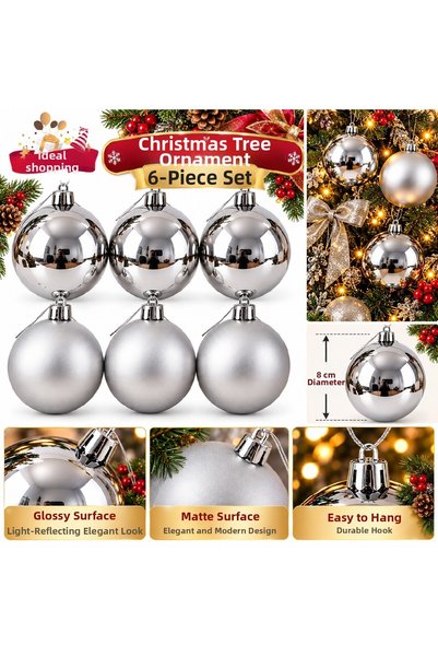 BKMC PARTY Set of 6 Gold Silver Red Khaki Green Mink Christmas Balls 3 Matte ...