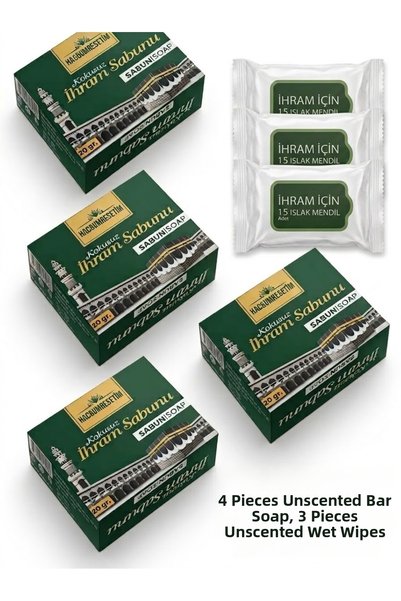 Hac&UmreSetim Ihram-Ready Unscented Solid Soap and Wet Wipes Set for Hajj and Umrah