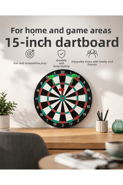 Lisinya 15 Inch Large Dart Board Home Game Set with 4 Metal Tip Darts
