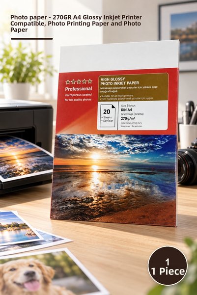 Yenilig 1 bucată de hârtie foto – 270GR A4, lucioasă, compatibilă cu impriman...
