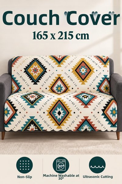 ALANUR غطاء أريكة مخملي متعدد الأغراض مع إسفنج مضاد للانزلاق 165x215 سم غطاء ...