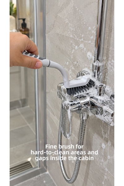 Destpak 3-Piece Shower Cabin Cleaning Set - Shower Cabin and Bathtub Brush Set - with Glass Squeegee, for Floors, Walls, Faucets, and Hard-To-Reach Areas