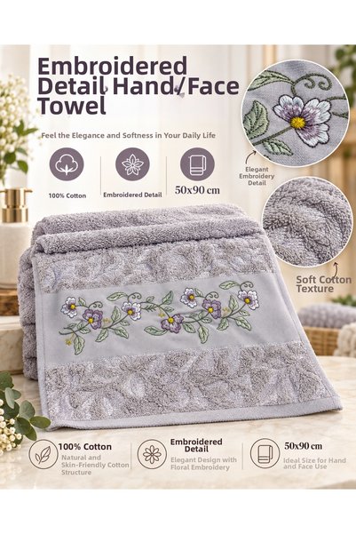Elegancembroidery Floral Embroidered Hand Towel 50X90 cm – 100% Cotton, Soft ...