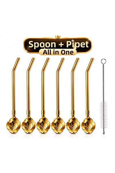 Aşkana yuvanıza aşkla... Aşkan'A 6-Piece Gold Stainless Steel Spoon and Straw...