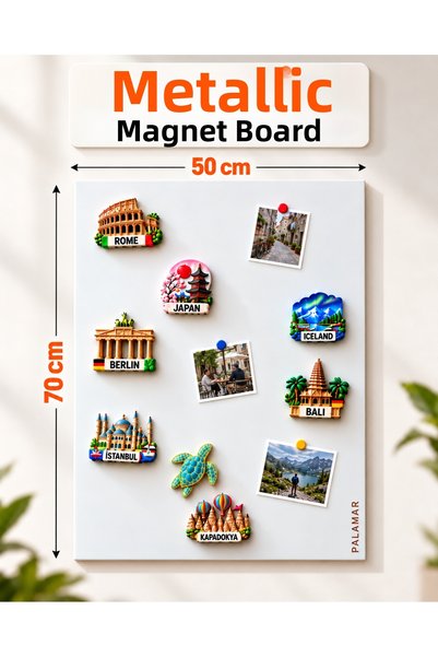 Palamar Placă magnetică decorativă 50x70 cm, suprafață magnetică din metal alb, placă decorativă de perete (cu magnet cadou)
