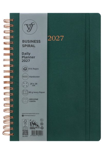 Victoria's Journals Business-2027 Year Daily Spiral Agenda 20X28 Cm. One Page...
