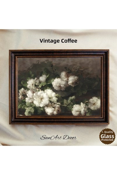 Sanart White Peony Still Life Painting with Antique Frame, Vintage Decor, Nos...