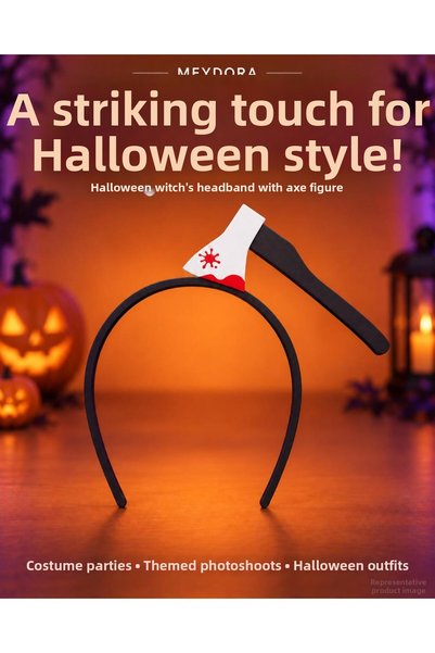 Myd Group Meydora Halloween Crown with Axe Figure – Black, White, and Red Halloween Costume Accessory