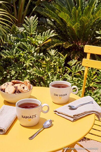 TRENDYOLMİLLA HOME Set de 2 căni de porțelan Namaste, Stay Golden, 230 cc TPH...