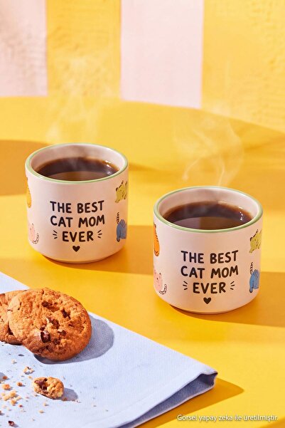 TRENDYOLMİLLA HOME 2-teiliges Cat Mom Tassen-Set 8 cm - 184 ml TPHSS26UP00012