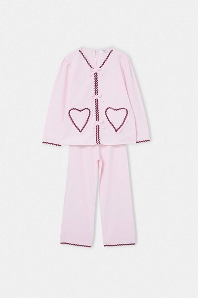 TRENDYOLKIDS طقم بيجامة منسوجة بتفاصيل قلب وشريط من Pink Girl Mini Me للأم وا...