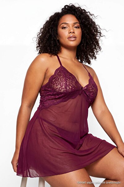 Trendyol Curve Babydoll Mărime Mare Prune TBBSS26DH00017