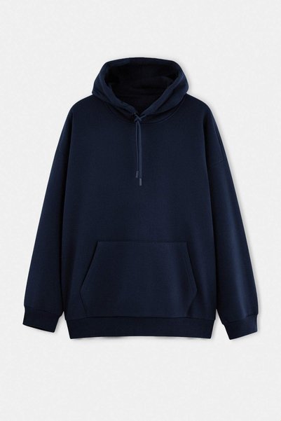 Trendyol Collection Navy Blue Large Size Oversize/Wide Cut Fleece Inside Hood...
