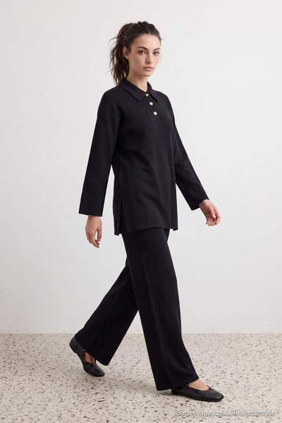 Trendyol Modest Set negru Regular Selanik din țesătură moale tricotată - Part...