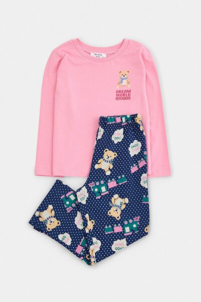 TRENDYOLKIDS طقم بيجامة بناتي وردي