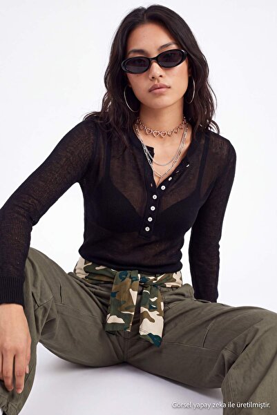 Trendyol Kollektion Schwarzer transparenter dünner Strickpullover TWOAW27KZ00333