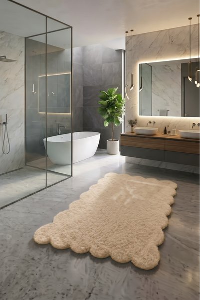 SOFT DECOR 1'Li Peluş Banyo paspası Papatya Kesim Su emici Klozet takımı Yıka...