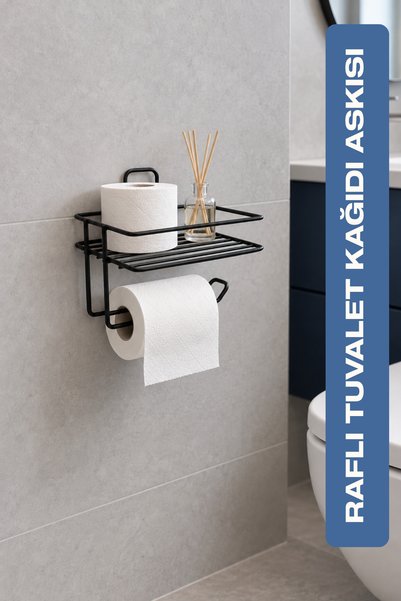 BEYZANA Güçlü Yapışkanlı Yedek Raflı Tuvalet Kağıdı Askılığı Banyo Düzenleyici