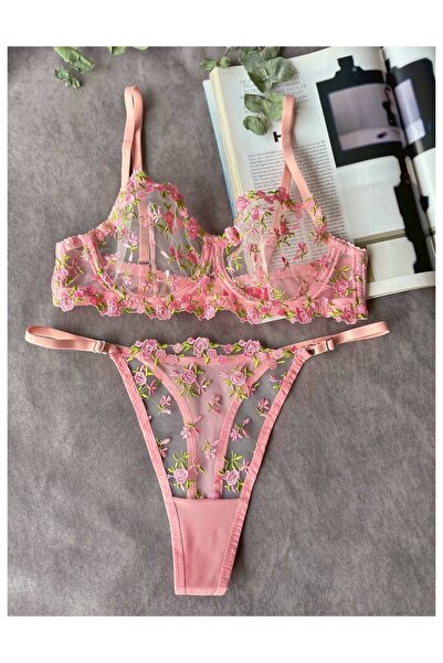 BanaTAP Set de lenjerie intimă Çıtır Pembe, mărime mare, cupă C, dantelă cu d...