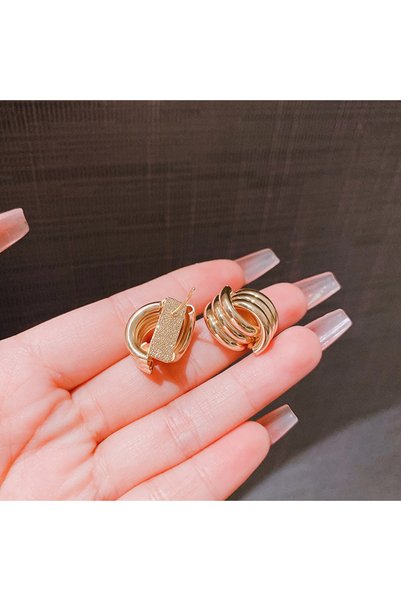 Choice gold color Fashion Glossy Three-Layer Textured Intersecting Knot Earri...