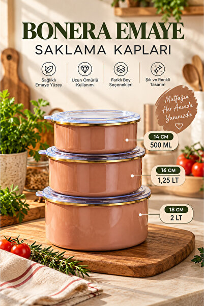 Bonera Academia Enamel Storage Container Set 6 Pieces (14-16-18 cm) Brown