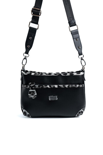 Silver Polo Negru - Geantă de damă tip crossbody, gri leopard, simplă SP1160
