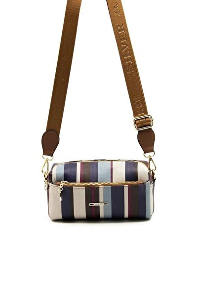 Silver Polo حقيبة كروس نسائية منقوشة بلون تان - ميكس SP1142