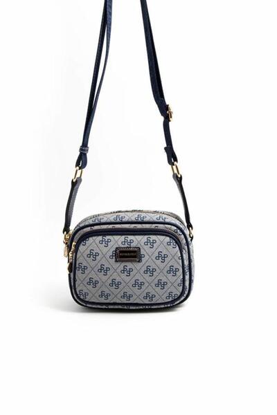 Silver Polo Gray - Navy Blue Monogram Women's Crossbody Bag Sp1111