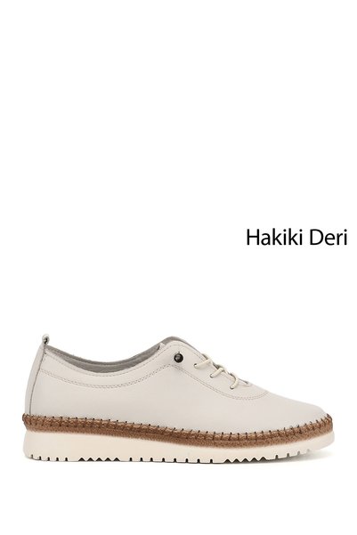 GÖNDERİ(R) Women's Beige Lace-Up Genuine Leather Comfort Shoes