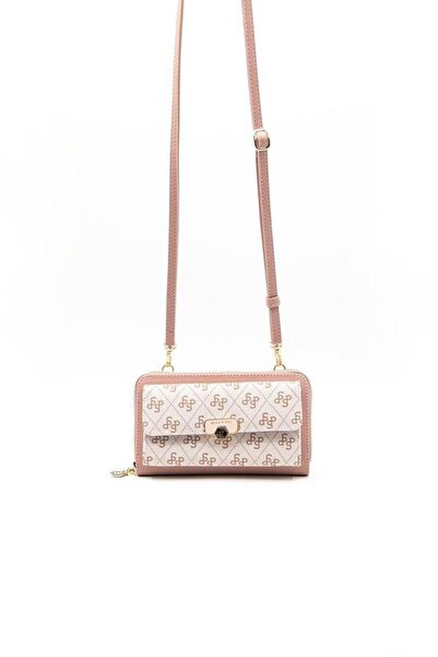 Silver Polo Pembe - Somon Monogram Kadın Telefon Çantası SP921