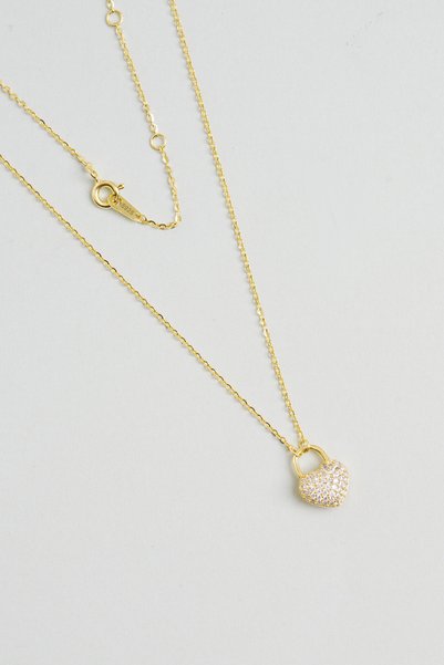 So CHIC... Aşk Kilidi 18 Ayar Sarı Altın Kaplama 45 Cm Gümüş Çift Taraflı Kolye