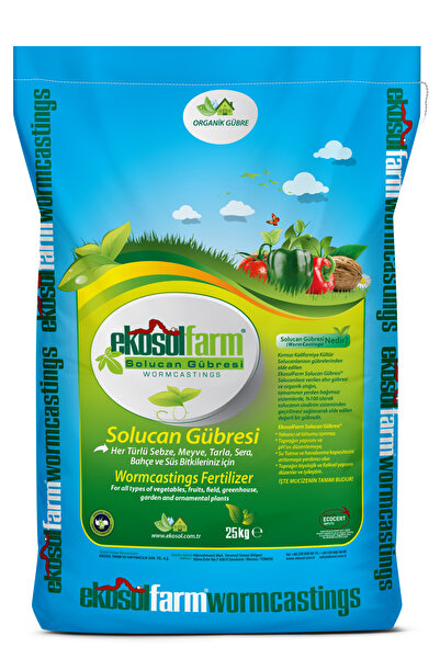 EkosolFarm %100 Solucan Gübresi 25 Kg (50 Litre) Katı Toz Organik Gübre – Sak...