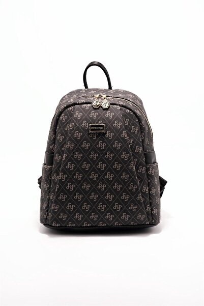 Silver Polo Fume - Rucsac pentru femei cu monogramă neagră SP926