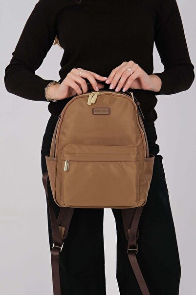 Silver Polo Tutun - Rucsac de damă din satin maro SP1206