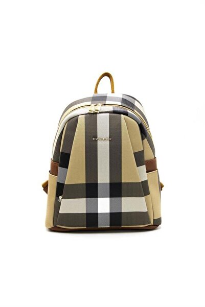Silver Polo Rucsac de damă în carouri bej - maro SP926