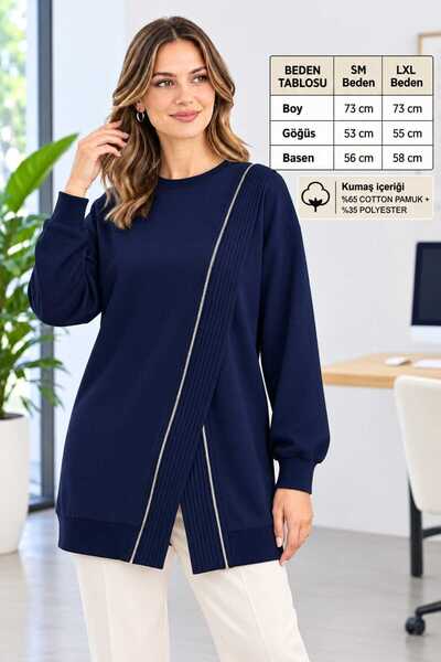 Puane Comfortable Tunic with Cross Zipper Detail Navy Blue 10771