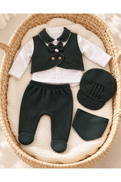 Cherub Baby Waffle Tuxedo with Bow Tie and Vest Newborn Baby Boy 5 Piece Hosp...