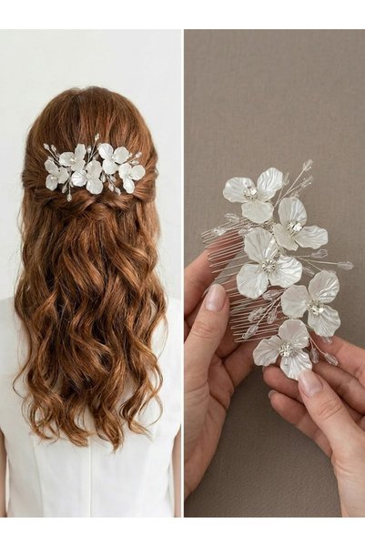 Tugiba Gelin Saç Aksesuarı Kristal Taşlı Sedefli Nikah Tokası