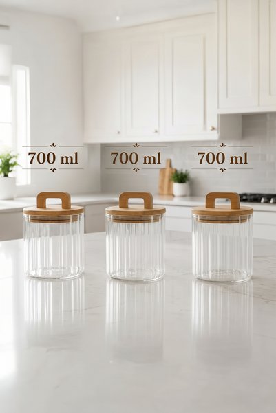 Ela&Elis Liyly Bamboo Vacuum Lid Square Striped Glass Jar – Tea Coffee Beans ...