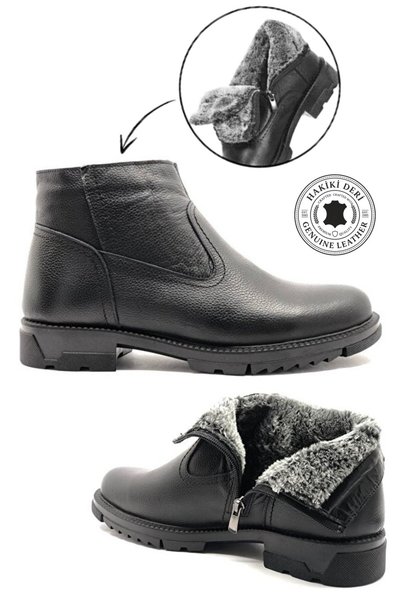 MAKRAS Exclusive Geppetto Genuine Leather Fur Thermo Insole Winter Zippered