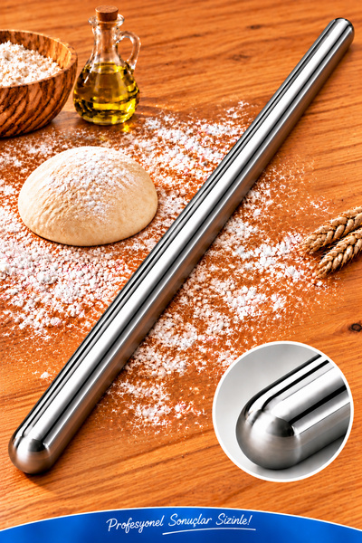 ALETÇANTAM 100cm Çelik Oklava 304 Kalite Paslanmaz Çelik Metal Hamur Börek Ba...