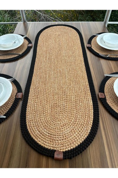 Oval Örgü Dokulu Runner – Leke Tutmaz – Modern Sofra ve Yemek Masası Dekorasyonu 35x100 cm