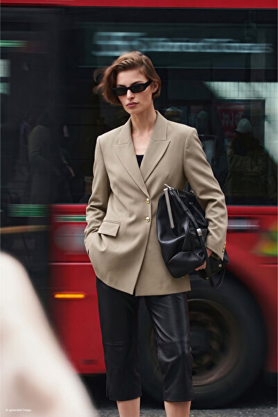 Sateen Klassische Jacke - Beige