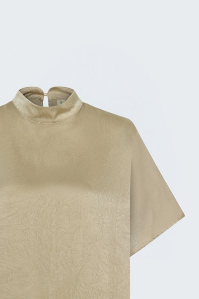 Sateen Yarasa Kol Bluz - Bej