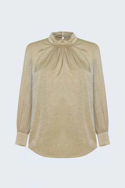 Sateen Long Sleeve Blouse - Beige