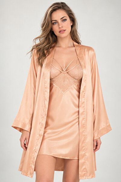 Pearlune Satin Nightgown and Robe Double Dowry Set - Elegant Home Wear Set wi...