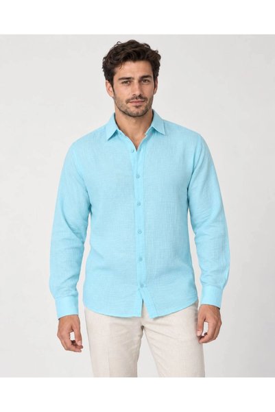 Butik Men's Oversize Muslin Linen Long Sleeve Shirt