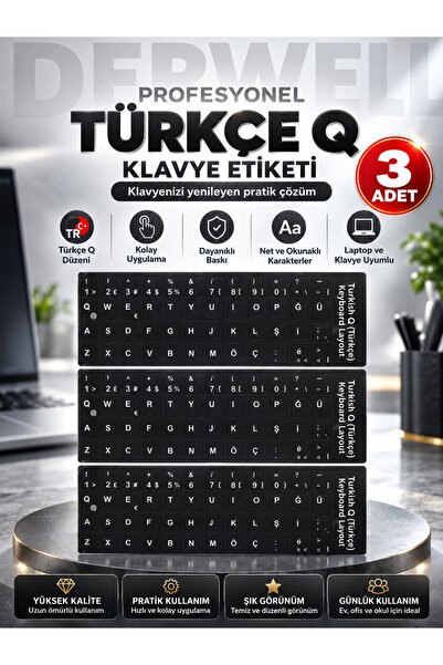 Derwell 3 Adet 1.sınıf Türkçe Q Klavye Etiketi Laptop Pc Sticker Pvckeyboard ...