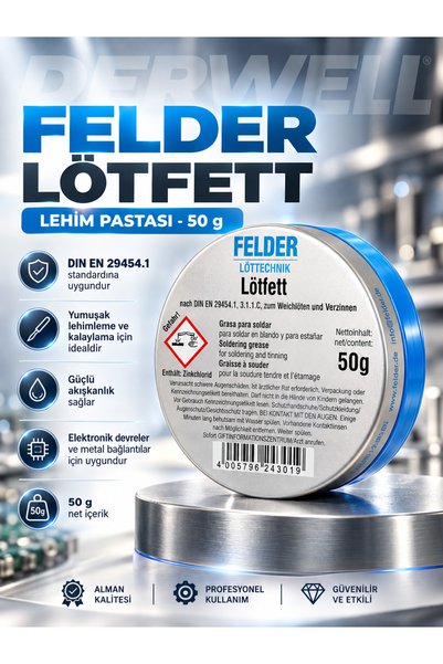 Derwell Felder Lötfett Havya Pastası 50 Gram Süper Kaliteli Elektronik Cihaz Lehimleme Pastası Taze