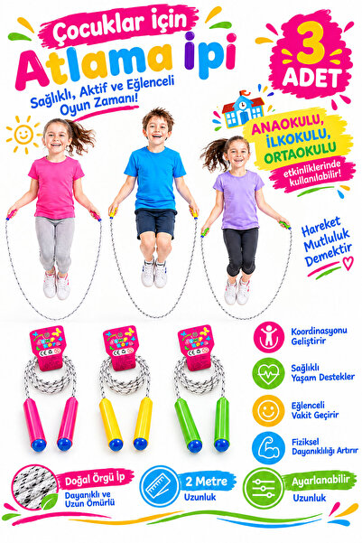 Spor Byfit Special 2 Meter Natural Braided Jump Rope for Children - 3 Pieces